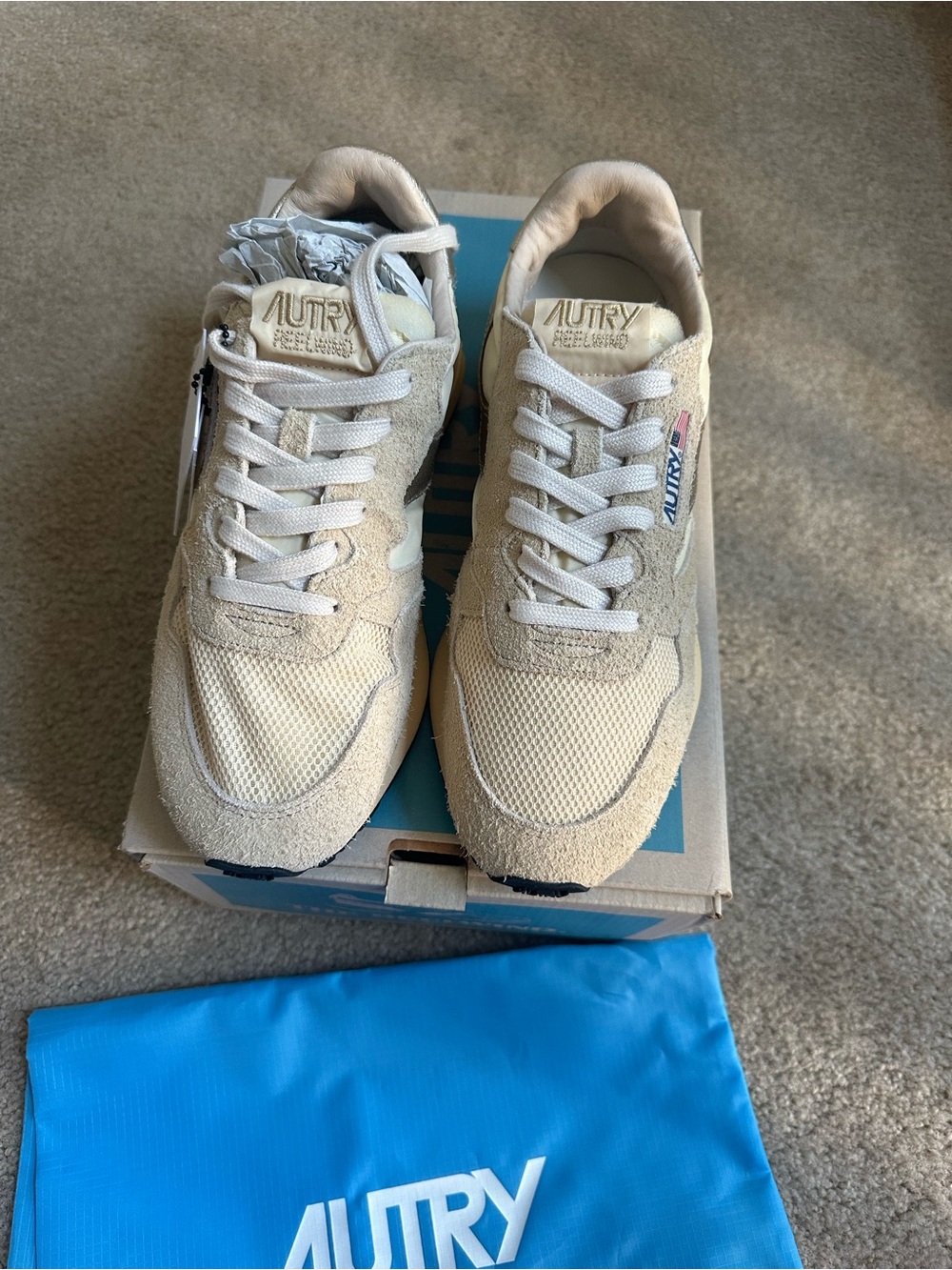 Autry Reelwind Beige & Silver Suede Leather Sneaker size 39 - Picture 5 of 8